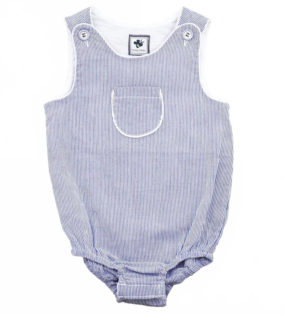 NEW BUSY BEES kid's windsor seersucker bubble romper in navy